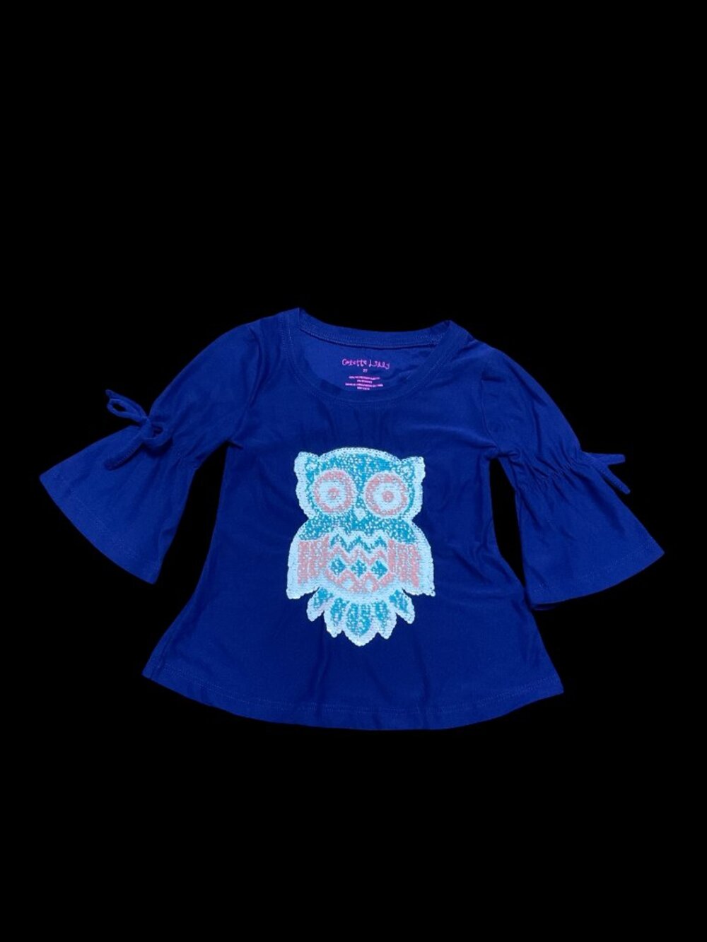👣 5/$25  - Blue Bell Sleeve Tee w/ Flip Sequin Owl